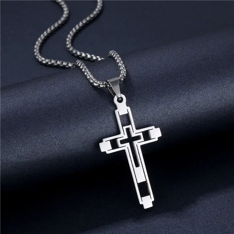 New Black Pillar Necklace for Men & Women, Trendy Stainless Steel 3D Bar Chain, Party Jewelry & Couple Gifts