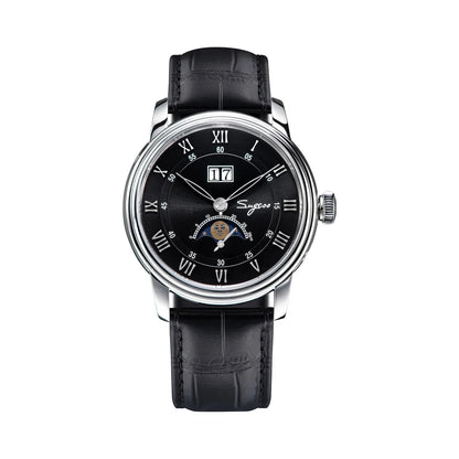Sugess Moonphase Men’s Automatic Mechanical Watch — 40MM Stainless Steel with Seagull ST2528 Movement and Blue Sandstone Dial