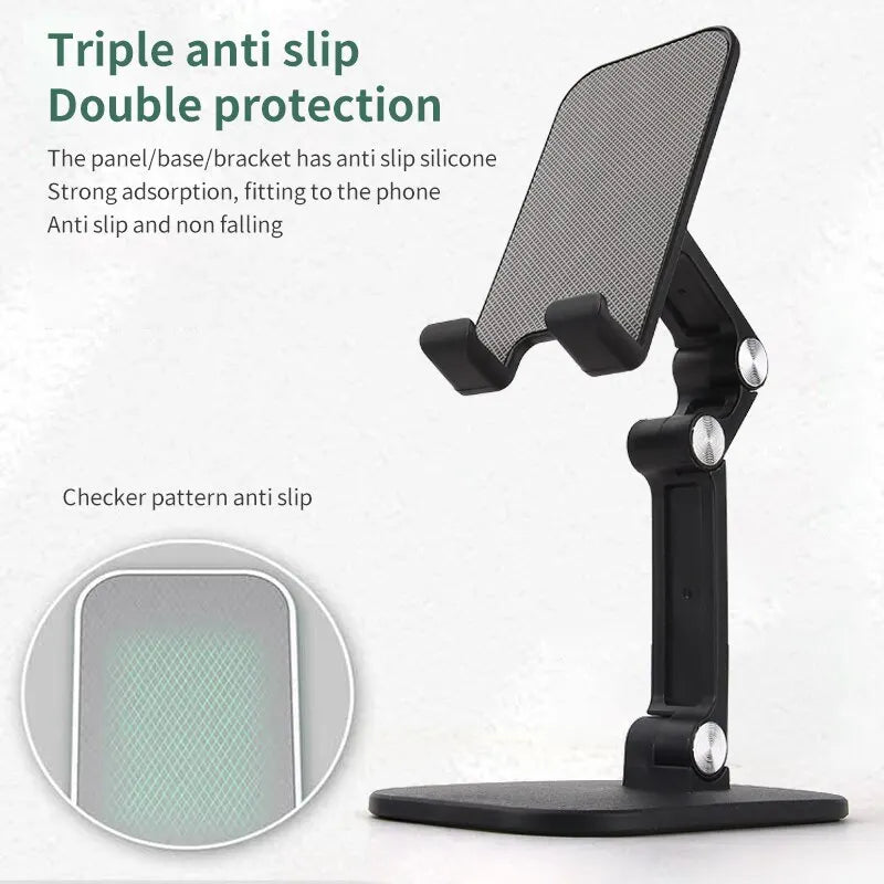 Foldable Desk Mobile Phone Holder: Adjustable Tablet Stand for iPhone, iPad - Flexible Three Sections Desktop Cell Smart