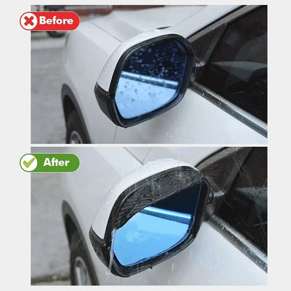 2PCS Carbon Fiber Car Rearview Mirror Rain & Sun Shields – Clear Vision Protector