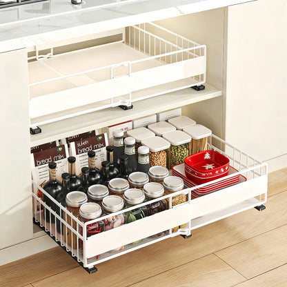 Expandable Cabinet Drawer Organizer - Pull-Out Storage Tray with 3 Sliding Rails
