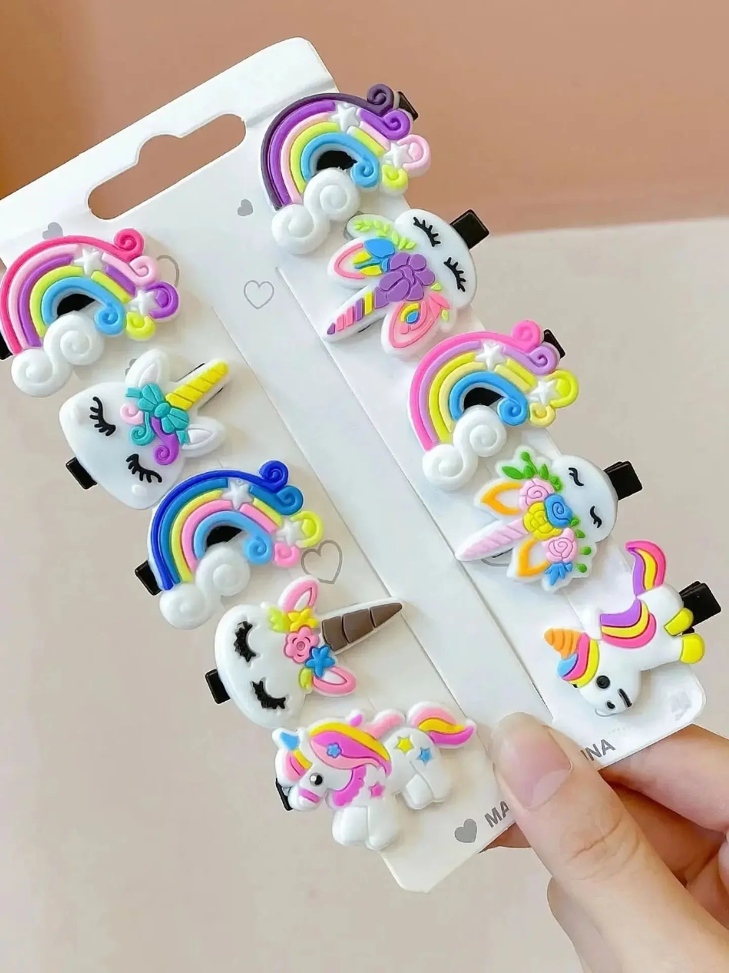 10pcs Kids Hair Clips Set – Cute Soft Gel BB Side Clips for Girls, Cartoon Hair Accessories Cards
