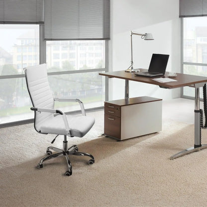 Ribbed Office Desk Chair – Mid-Back PU Leather Executive Swivel Chair with Adjustable Height & Arms for Conference & Task Use