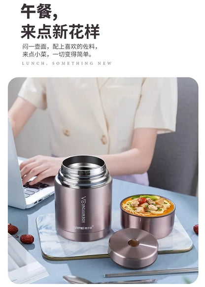 600/800/1000ml Stainless Steel Food Thermos — 316 Vacuum Insulated Lunch Jar with Spoon & Carry Bag for Kids