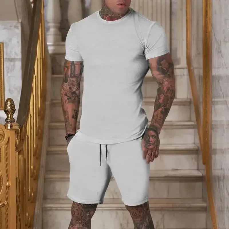 Men's Summer Sports Suit - Breathable T-Shirt & Shorts Two-Piece Casual Outdoor Tracksuit Set
