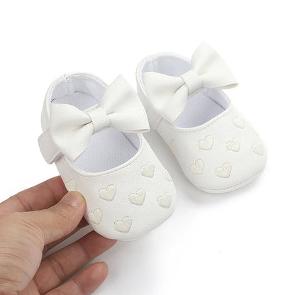Baby Girls Shoes - Classic Dress Style with Cute Bow-Knot Heart, Anti-Slip Soft Sole First Walkers for Infants 0-18m