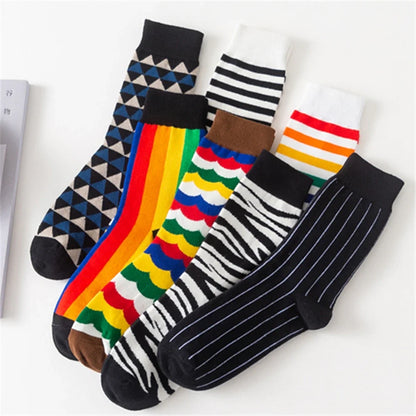 Colorful Striped Art Socks for Men – Rainbow Zebra Pattern Winter Fashion Crew Socks, Unisex Business Casual Combed Cotton Dropshipping Socks