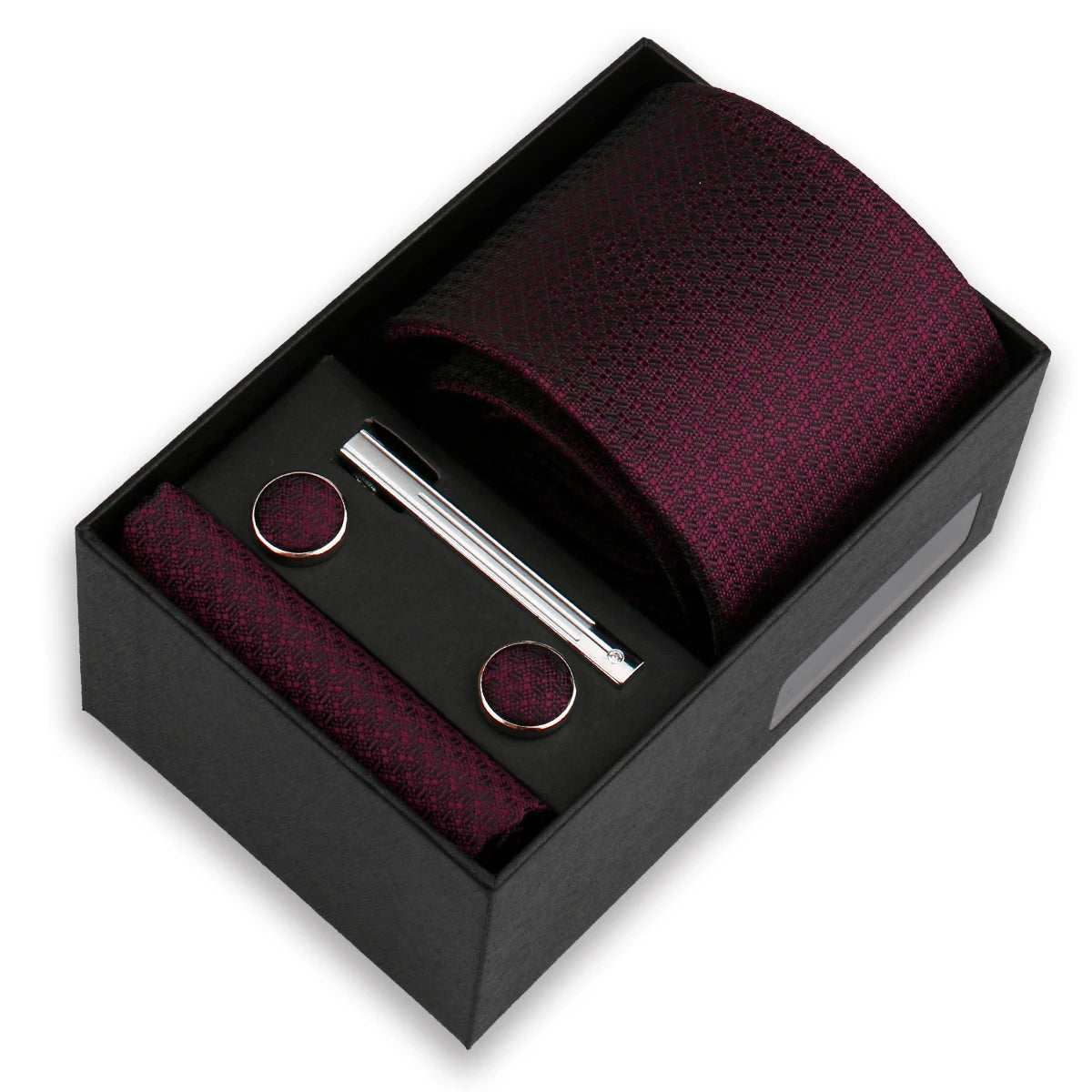 Men's Tie & Cufflink Gift Set - 8cm Necktie Handkerchief Clip Box for Formal Business Suits