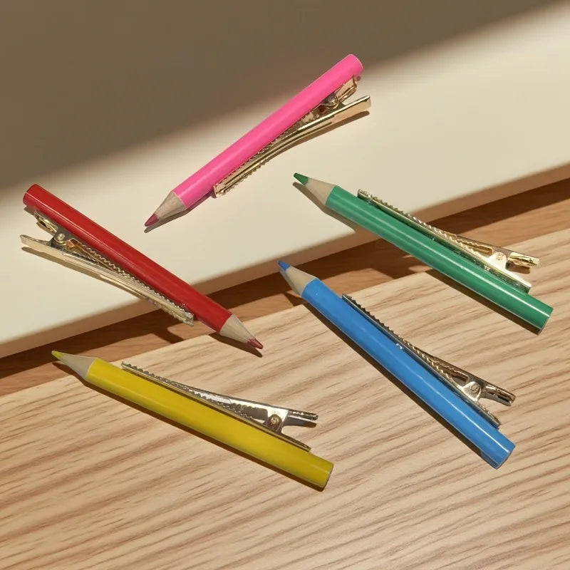 Pencil Shaped Hair Clips - 5-Piece Colorful Pen Design Hairpins for Girls, Cute and Fun Hair Accessories