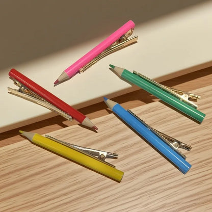 Pencil Shaped Hair Clips - 5-Piece Colorful Pen Design Hairpins for Girls, Cute and Fun Hair Accessories