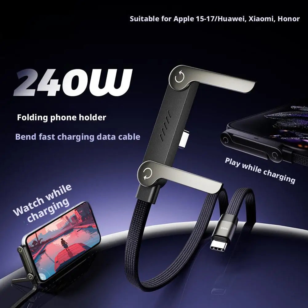 Foldable Charging Cable - 240W Fast Charging Cable with Integrated Phone Stand