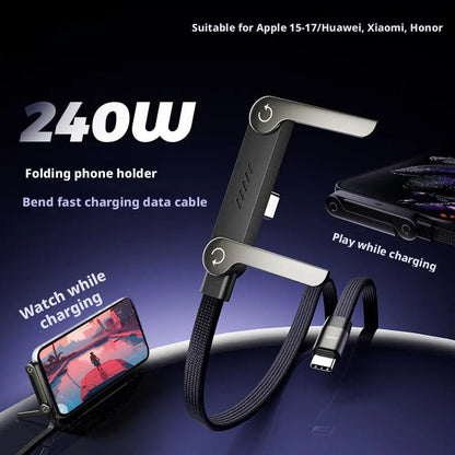 Foldable Charging Cable - 240W Fast Charging Cable with Integrated Phone Stand