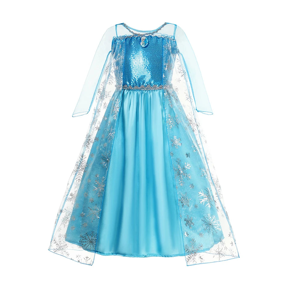 2026 Girls Princess Costume Dress - Elsa, Anna, Snow White, Aurora, Moana, Rapunzel, Mermaid & Belle Carnival Cosplay Party Outfit
