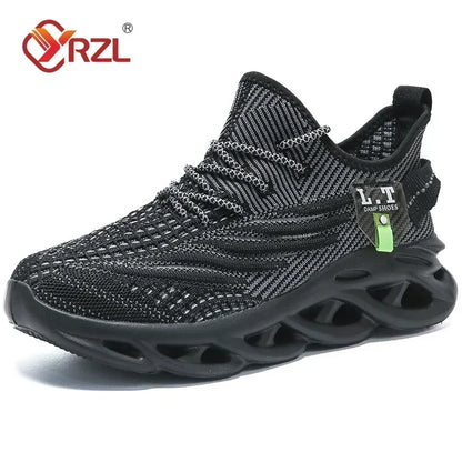 YRZL Men & Women Sports Running Shoes – Black Breathable Mesh Jogging Sneakers with Lightweight Shock Absorption