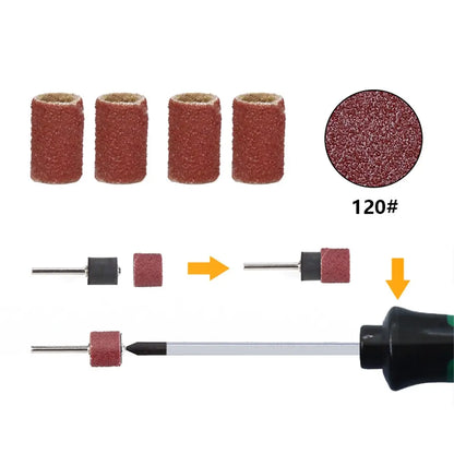 Rotary Tools 102pcs Set: 120 Sanding Bands with 6.35mm Mandrels - Nail Electric Drill Machine Grinding Sand Ring Bit