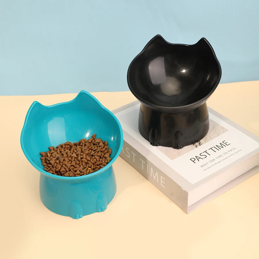 Elevated Cat Bowl - Anti-Tip Raised Pet Feeding Dish with Tilted Edge and Neck-Friendly Design
