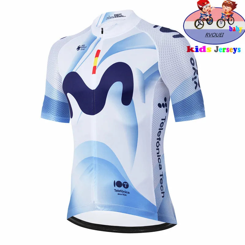 Kids Cycling Jersey Set - Baby Movistar Team Style Road Bike Shirt and Pants Suit for Boys and Girls MTB Riding