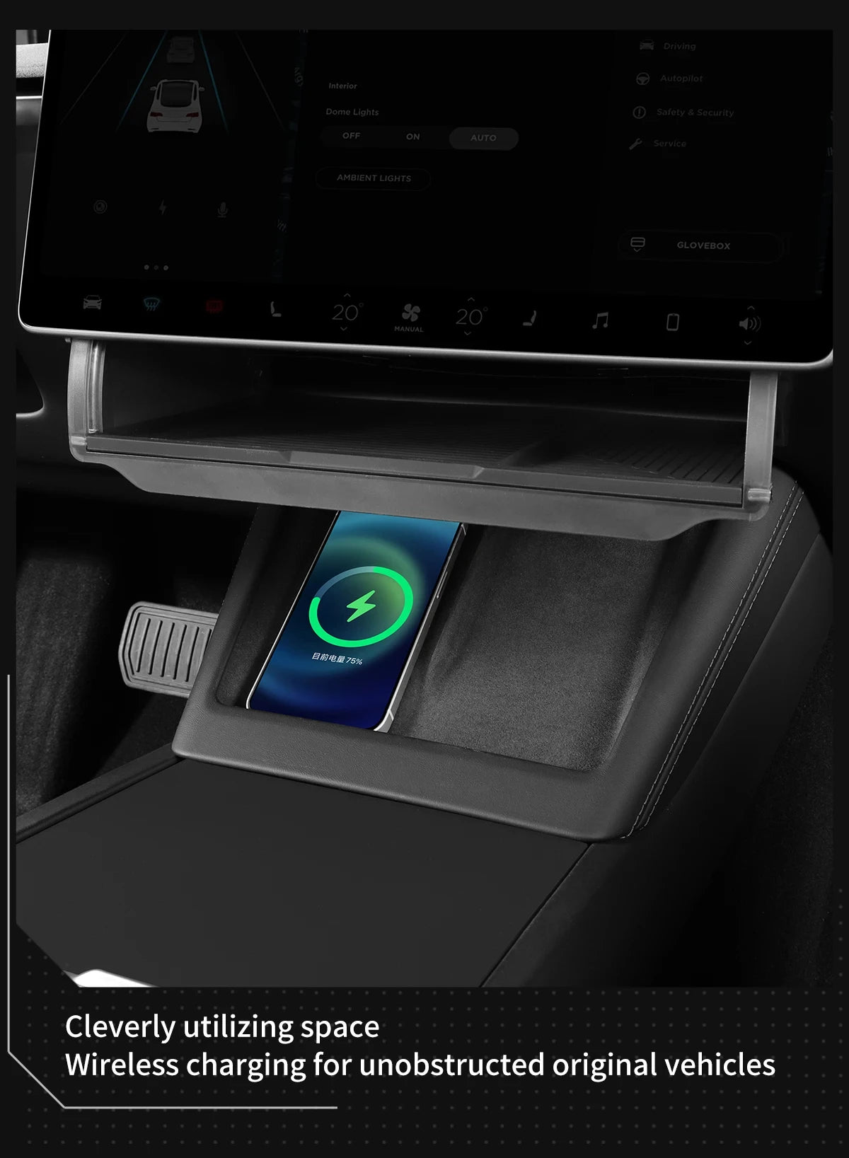 Hidden Under-Screen Storage Box for Tesla Model 3 Highland & Model Y 2024 LHD – Center Console Organizer Tray