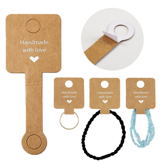 50pcs 4x10cm Self-Adhesive Kraft Paper Jewelry Cards – Bracelet & Necklace Display for Retail Packaging