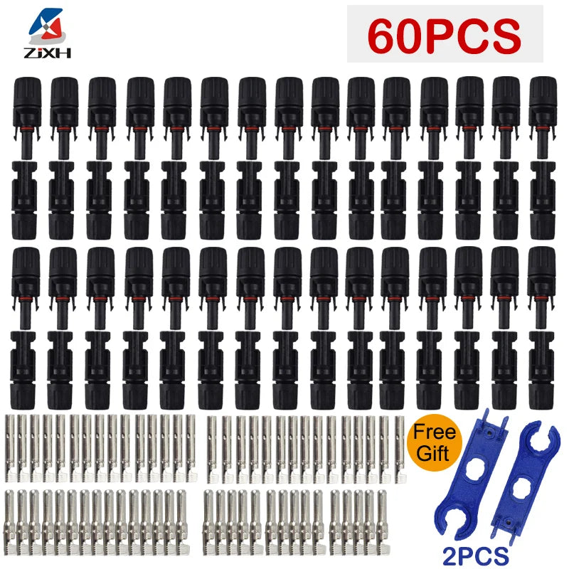 DC Solar Connector Kit 1000V 30A – IP67 Waterproof PV/MC Cable Connectors (5–200 Pcs, 2.5/4/6mm²)