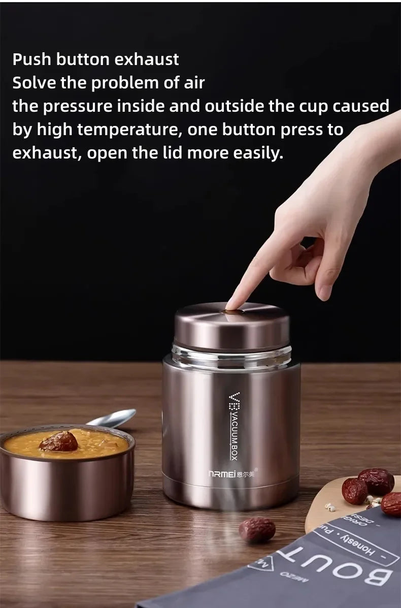 600/800/1000ml Stainless Steel Food Thermos — 316 Vacuum Insulated Lunch Jar with Spoon & Carry Bag for Kids