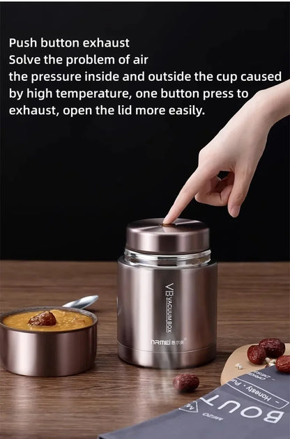 600/800/1000ml Stainless Steel Food Thermos — 316 Vacuum Insulated Lunch Jar with Spoon & Carry Bag for Kids