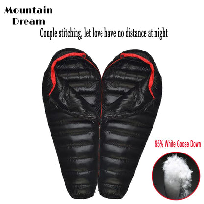 Winter Down Sleeping Bag for Adults – Mummy Style White Goose Down, Warm & Three-Season Camping Bag