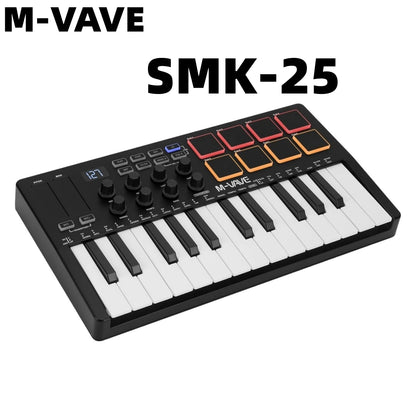 M-VAVE SMK-25 II MIDI Controller Keyboard – 25-Key USB Mini, 16 RGB Drum Pads, 8 Knobs, Music Production Software Included