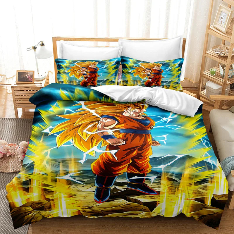 Goku Super Saiyan Dragon Ball Bedding Set – 2/3pcs Duvet Cover & Pillowcase 3D Anime Quilt Cover for Teens