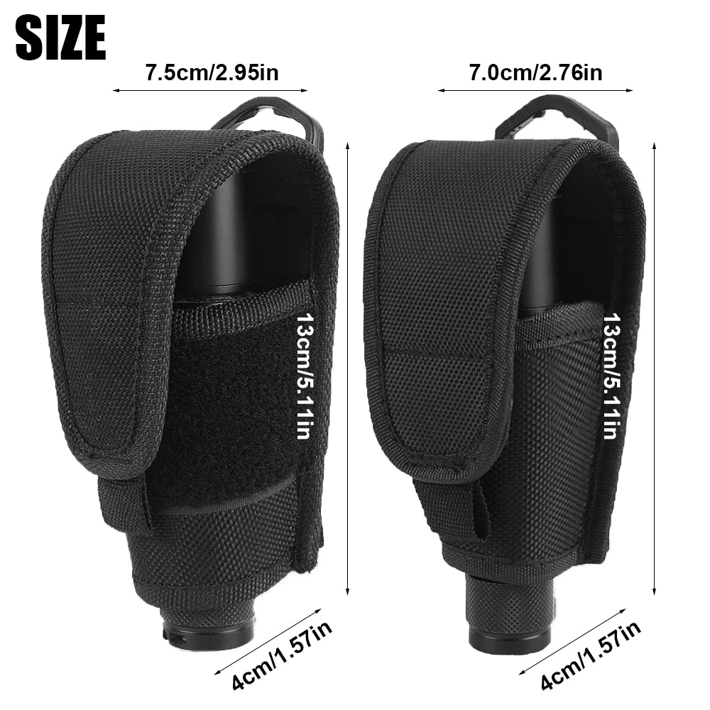 Tactical Flashlight Holster - Nylon MOLLE Torch Pouch with Waist Belt Pack for Hunting & Camping