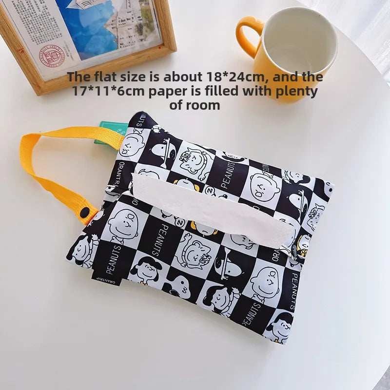 Snoopy Car Hanging Tissue Box — Cartoon Napkin Holder with Removable Storage & Flip Cover, Car Room Decor