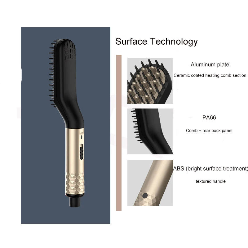 Electric Hot Comb Straightener: Negative Ion Heating Brush for Quick Beard Hair Styling - Wet/Dry Use, Men's Hair Styler