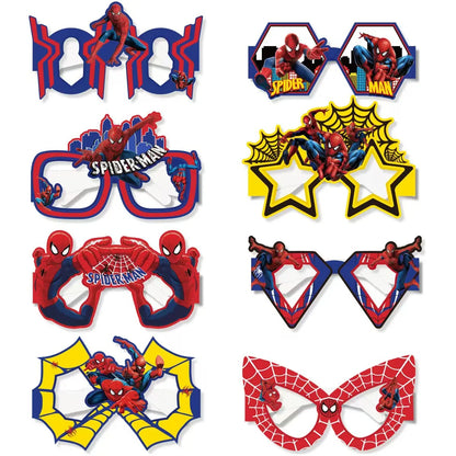 Spider-Man Paper Glasses - 8-Piece Eco-Friendly Superhero Cosplay Photo Props for Kids Parties and Birthdays