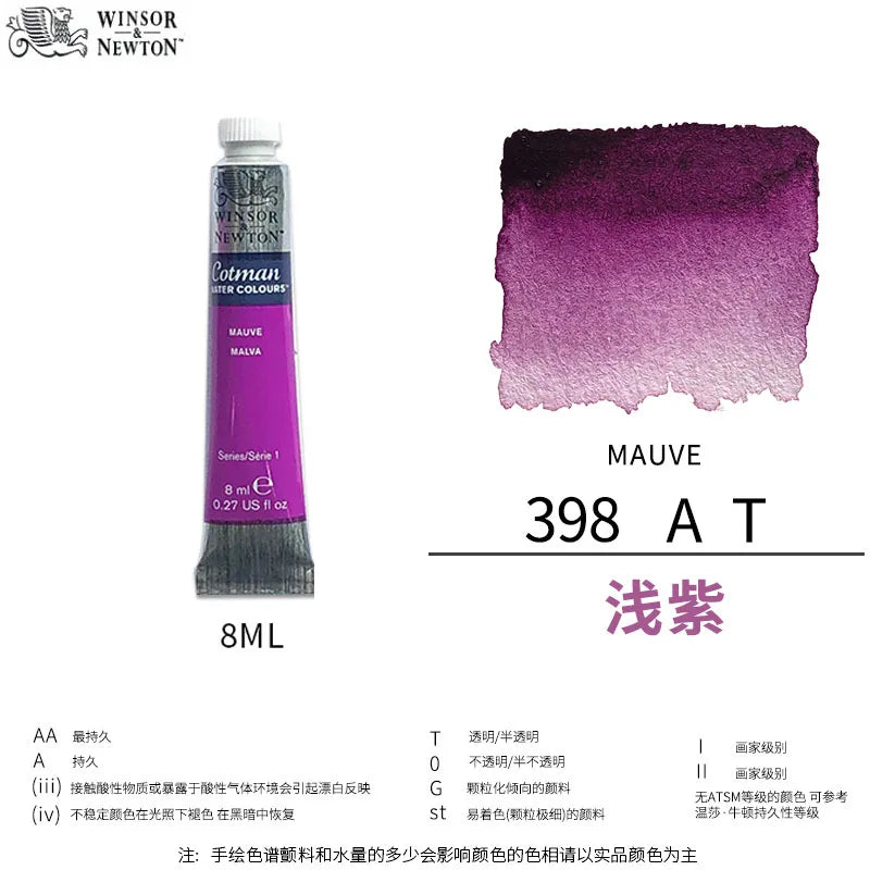 Winsor & Newton Cotman Watercolor Paint Tube 8ml – High Transparency Aquarelle with Excellent Tinting Strength