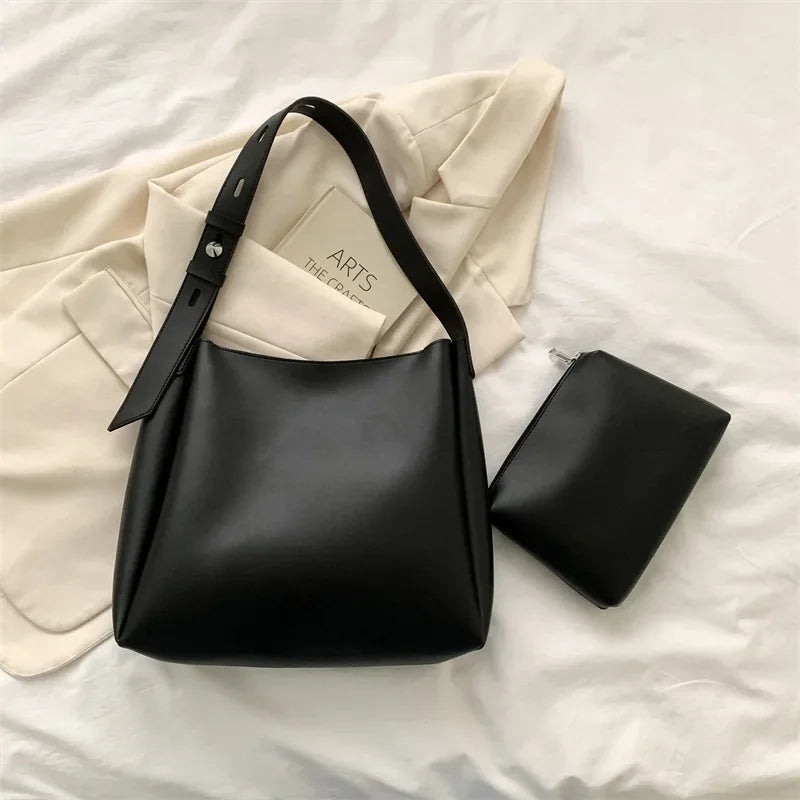 Fashion Leather Tote Bag for Women 2025 — Large High-Capacity Simple Shoulder Bag, Handbag & Purse