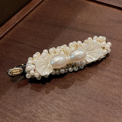 Pearl Camellia Letter Hair Clip - French Retro Flower Duckbill Side Fringe Accessory