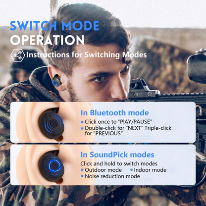 ARM NEXT E30 Tactical Bluetooth Headset – Electronic Noise-Cancelling Earplugs NRR27dB for Shooting