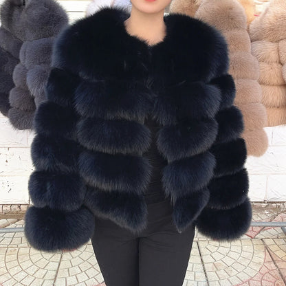 QUEENTINA Women’s Real Fox Fur Coat – Brown Leather & Skin Winter Fashion Outerwear 2025