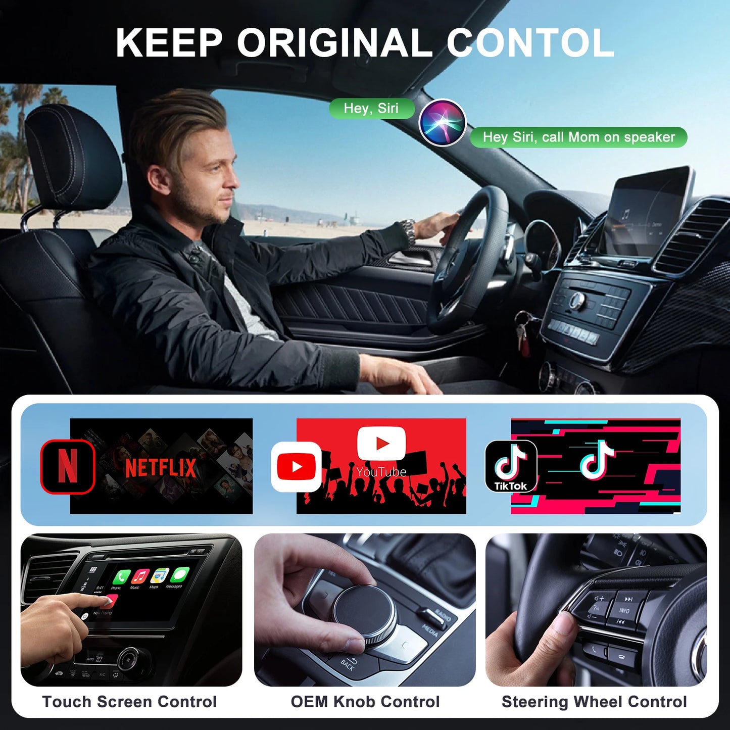 Wireless Video CarPlay Adapter - Supports Netflix, YouTube, TikTok for OEM Wireless CarPlay Vehicles
