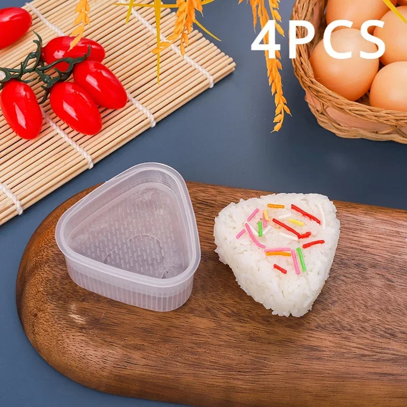 4PCS Transparent Sushi Mold Set – Triangular Onigiri Rice Ball Maker & Food Press Kit for Bento Kitchen Use