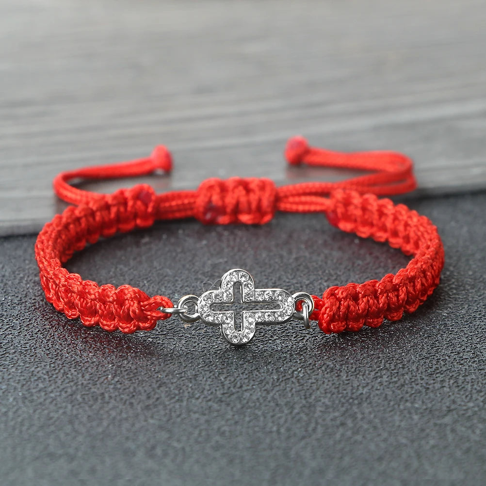 Crystal Hollow Cross Bracelet - Braided Prayer Healing Bangle Jewelry Gift for Women & Yoga Lovers