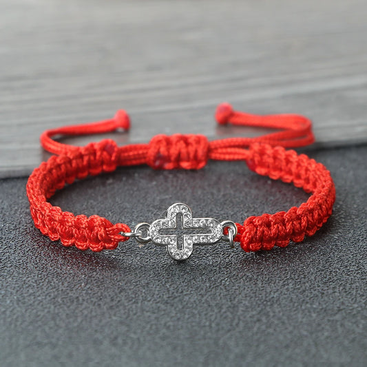 Crystal Hollow Cross Bracelet - Braided Prayer Healing Bangle Jewelry Gift for Women & Yoga Lovers