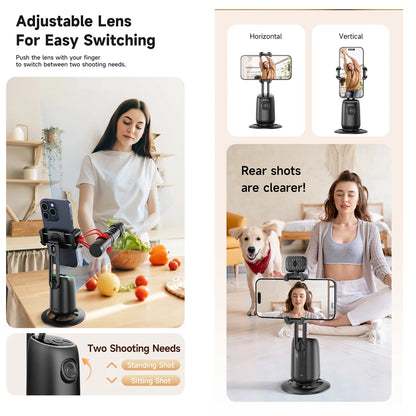 AI Smart 360° Gimbal with Auto Face Tracking – All-in-One Phone Holder & Video Stabilizer Tripod