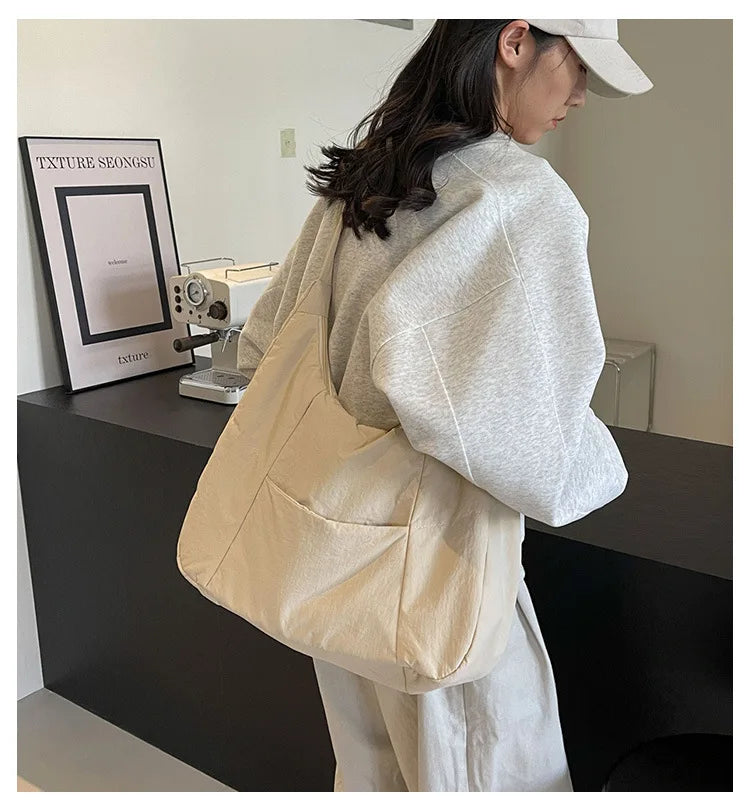 2025 Trendy Women's Soft Cloth Shoulder Bag – Solid Color, Y2K Casual Style, Crossbody Handbag for Students
