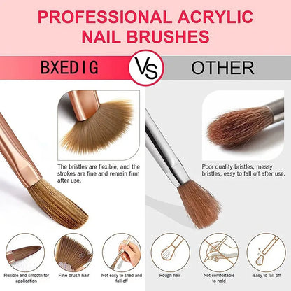 3Pcs Acrylic Nail Brush Set #8/10/14 - Professional Nail Brushes for Acrylic Powder Extensions, 3D Carving & Nail Art Salon Tools