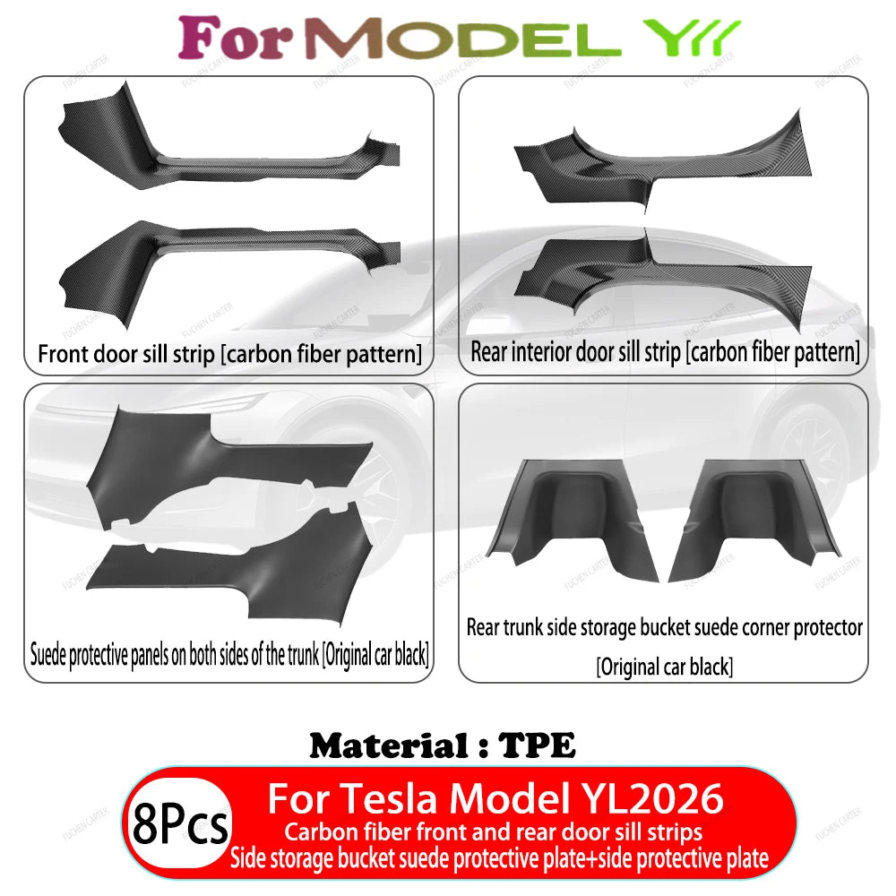 Tesla Model Y and YL Juniper 2025–2026 Door Sill Protectors – ABS Front and Rear Anti-Kick Threshold Guard Strips, Waterproof Pads