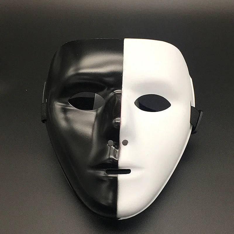 Halloween Masquerade Full Face Mask – Hand-Painted White & Black Gold Death Clown for Adults