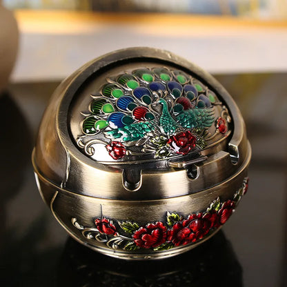 Vintage Metal Ashtray with Lid - Multi-Functional, Anti-Fly Ash, Decorative for Home, Office, and Living Room - Unique Retro Gift