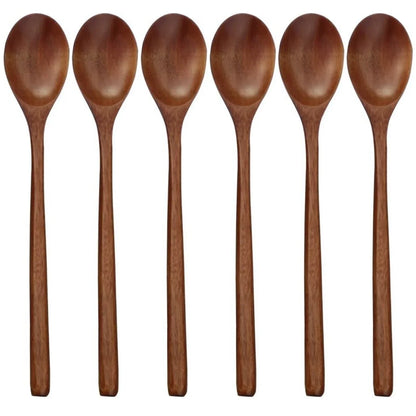 6-Piece Bamboo Wooden Spoon Set – 9” Korean Style Natural Wood Spoons for Soup, Cooking & Mixing