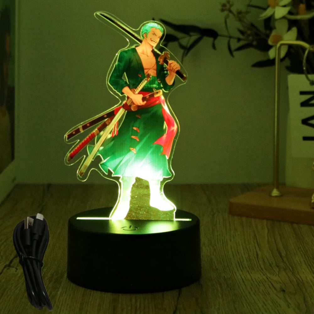 One Piece Luffy Zoro Action Figures 3D LED Lamp – Anime PVC Model Toy Night Light for Kids & Christmas Gift